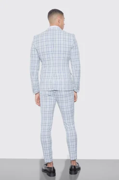 Super Skinny Grey Check Suit Trousers | BoohooMAN UK