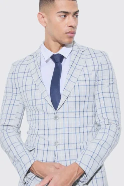 Super Skinny Grey Check Suit Trousers | BoohooMAN UK