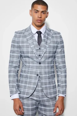 Super Skinny Single Breasted Checked Blazer | BoohooMAN UK