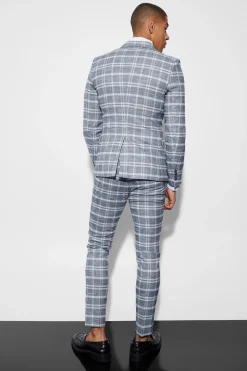 Super Skinny Single Breasted Checked Blazer | BoohooMAN UK