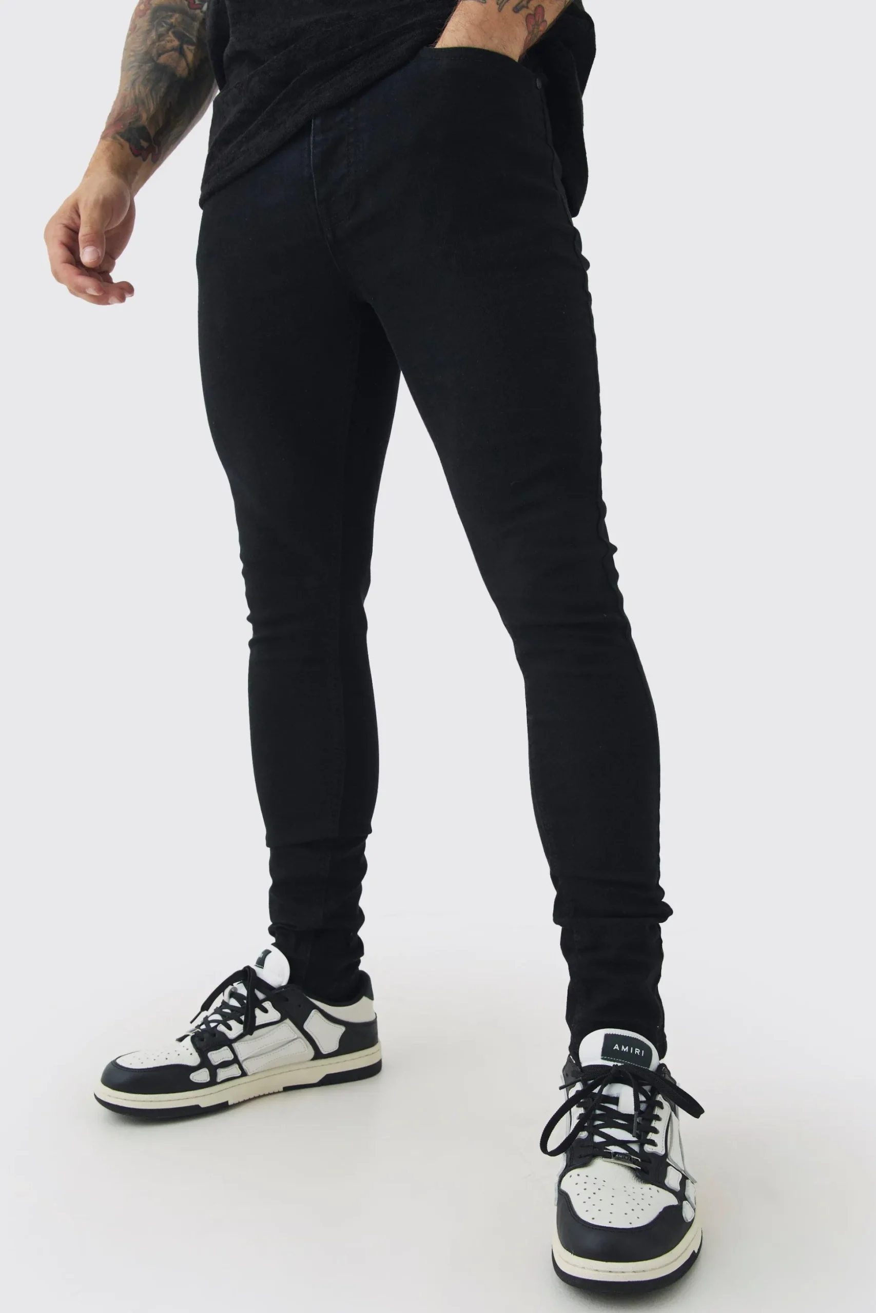Super Skinny Stretch Jean In True Black | BoohooMAN UK