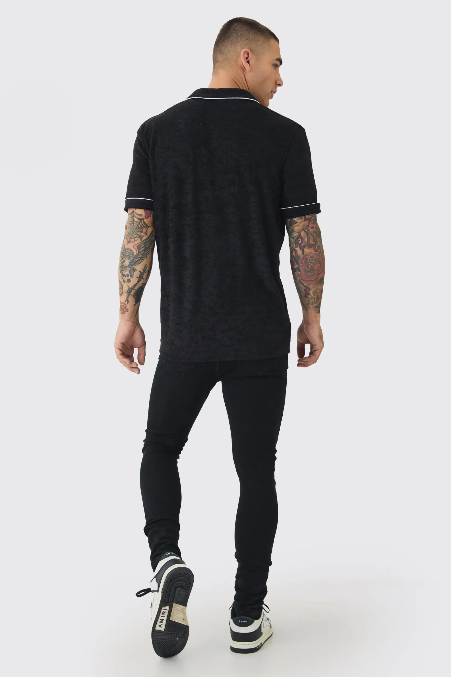 Super Skinny Stretch Jean In True Black | BoohooMAN UK