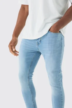 Super Skinny Stretch Jean In Light Blue | BoohooMAN UK
