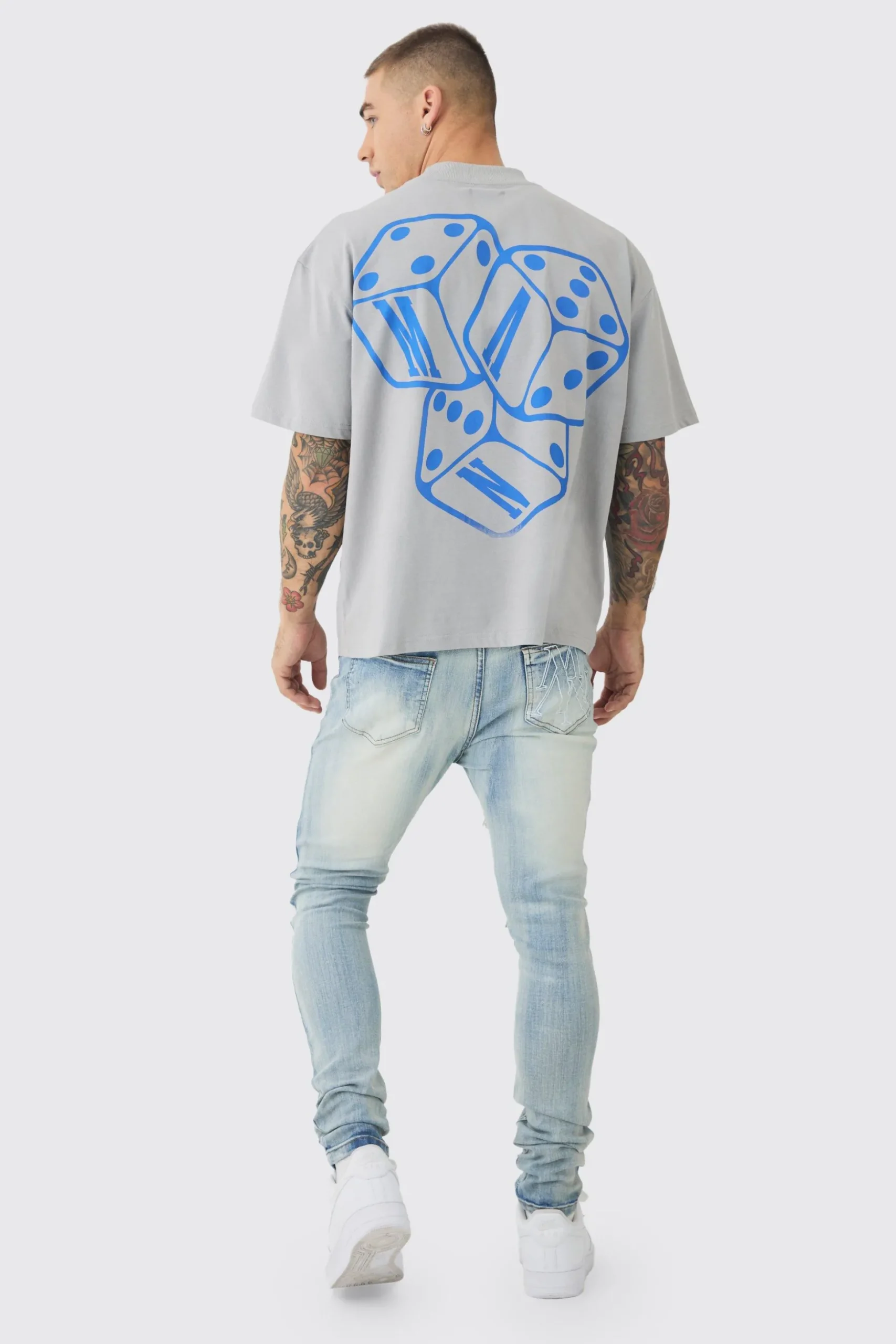 Super Skinny Stretch Pale Blue Biker Rip & Repair Jeans | BoohooMAN UK