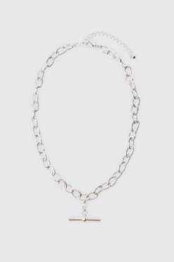 T Bar Chain Necklace In Silver | BoohooMAN UK