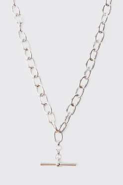 T Bar Chain Necklace In Silver | BoohooMAN UK