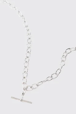 T Bar Chain Necklace In Silver | BoohooMAN UK