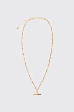 T Bar Pendant Necklace In Gold | BoohooMAN UK