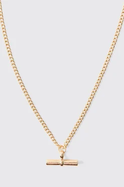T Bar Pendant Necklace In Gold | BoohooMAN UK