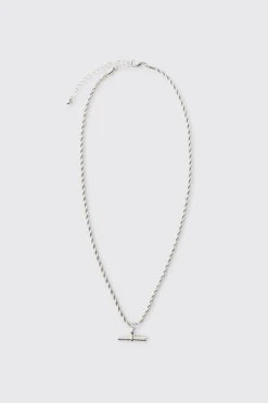 T Bar Pendant Necklace In Silver | BoohooMAN UK