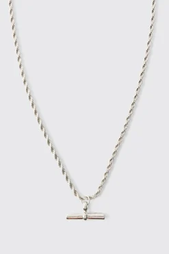T Bar Pendant Necklace In Silver | BoohooMAN UK