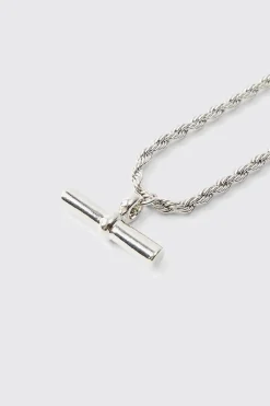 T Bar Pendant Necklace In Silver | BoohooMAN UK