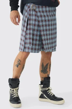 Tailored Check Shorts With Skirt Overlay | BoohooMAN UK