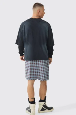 Tailored Check Shorts With Skirt Overlay | BoohooMAN UK