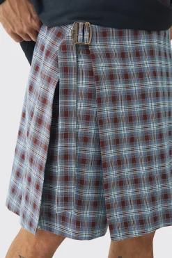 Tailored Check Shorts With Skirt Overlay | BoohooMAN UK