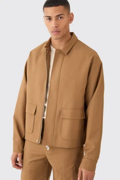 Tailored Regular Fit Pocket Front Zip Up Harrington Jacket | BoohooMAN UK