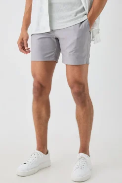Tailored Slim Fit Fixed Waist Stretch Shorts In Grey | BoohooMAN UK