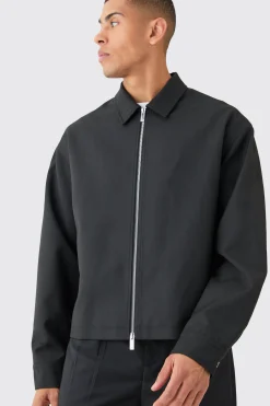 Tailored Zip Up Boxy Fit Harrington Jacket | BoohooMAN UK