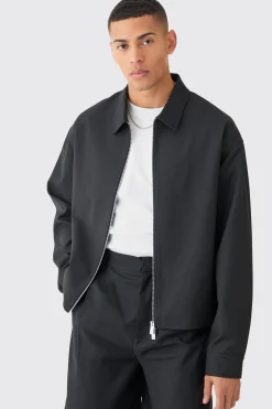 Tailored Zip Up Boxy Fit Harrington Suit | BoohooMAN UK