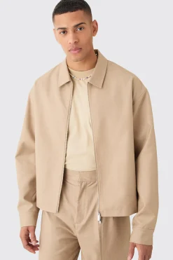 Tailored Zip Up Boxy Fit Harrington Smart Set | BoohooMAN UK