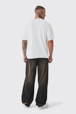 Tall 13 Leopard Embroidered T-shirt In White | BoohooMAN UK