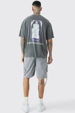 Tall 2 Pac Cross Printed License T-shirt In Grey | BoohooMAN UK