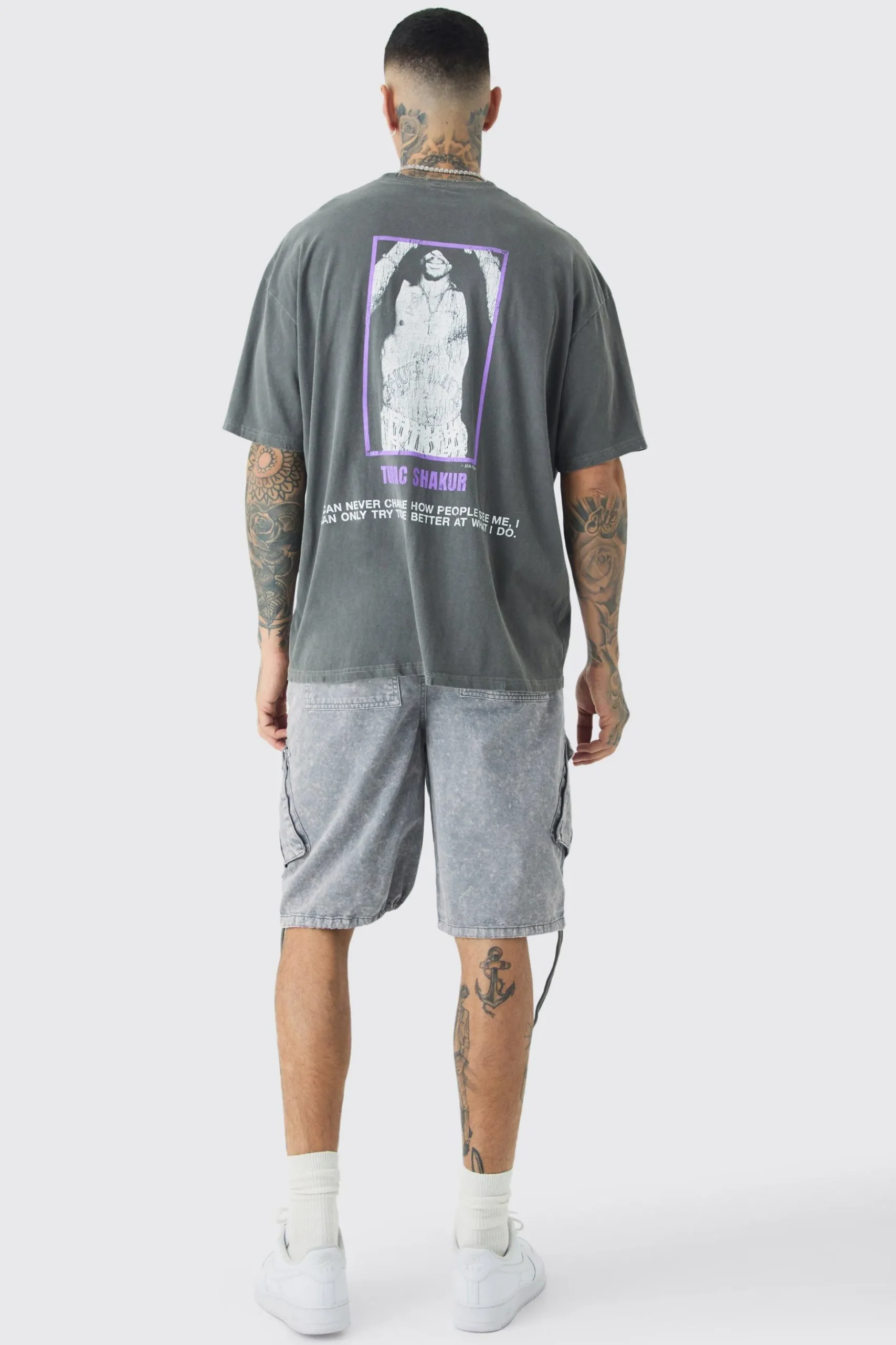 Tall 2 Pac Cross Printed License T-shirt In Grey | BoohooMAN UK