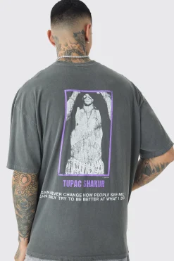 Tall 2 Pac Cross Printed License T-shirt In Grey | BoohooMAN UK
