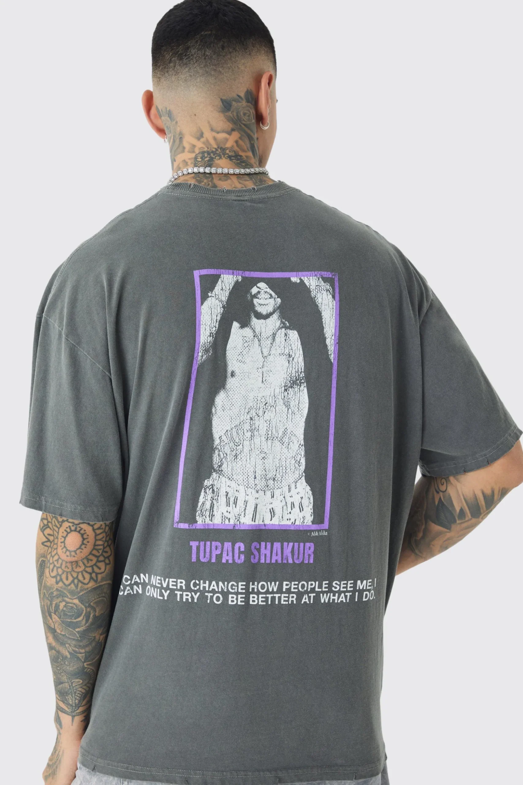 Tall 2 Pac Cross Printed License T-shirt In Grey | BoohooMAN UK