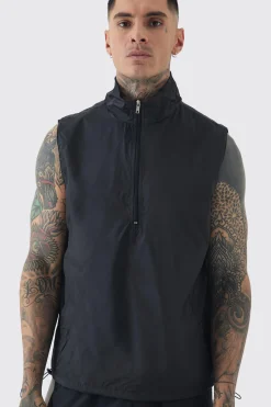 Tall 1/4 Zip Lightweight Adjustable Hem Gilet | BoohooMAN UK