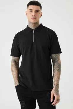 Tall 1/4 Zip Pique Polo | BoohooMAN UK
