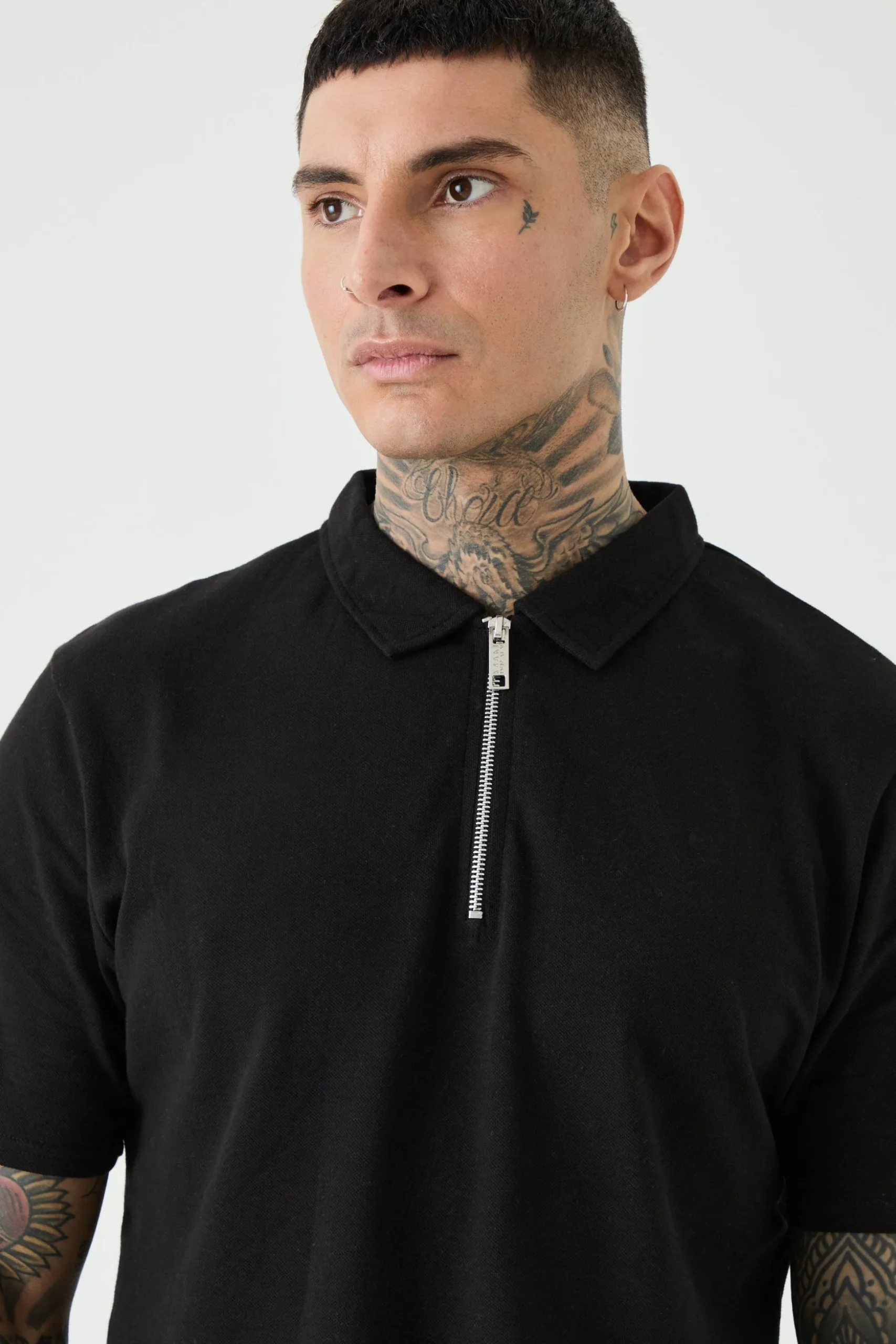 Tall 1/4 Zip Pique Polo | BoohooMAN UK