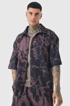 Tall Abstract Printed Oversized Short Sleeve Pleated Shirt & Short Set | BoohooMAN UK