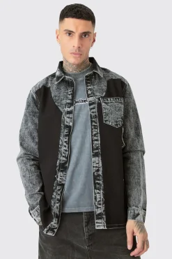 Tall Acid Wash Carpenter Denim Shirt | BoohooMAN UK