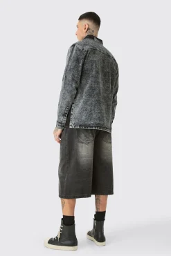 Tall Acid Wash Carpenter Denim Shirt | BoohooMAN UK