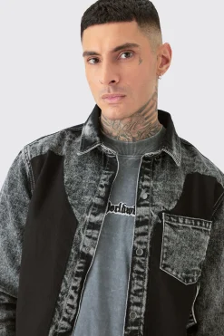 Tall Acid Wash Carpenter Denim Shirt | BoohooMAN UK
