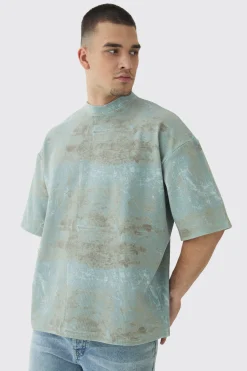 Tall Acid Wash Compact Rib Boxy Oversized T-Shirt | BoohooMAN UK
