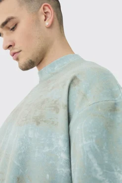 Tall Acid Wash Compact Rib Boxy Oversized T-Shirt | BoohooMAN UK