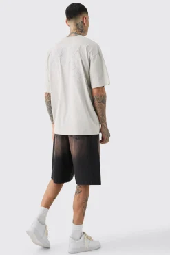 Tall Applique Distressed Loose V Neck T Shirt In Grey | BoohooMAN UK