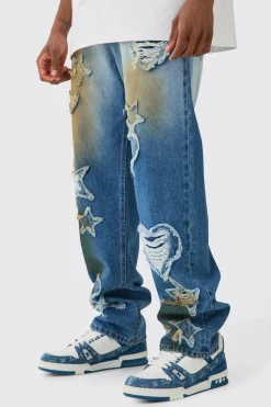 Tall Applique Relaxed Fit Jeans | BoohooMAN UK