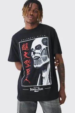 Tall Attack On Titan Anime Printed Licensed T-shirt In Black | BoohooMAN UK
