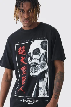 Tall Attack On Titan Anime Printed Licensed T-shirt In Black | BoohooMAN UK