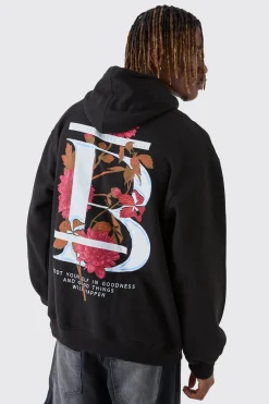 Tall B Floral Graphic Oversized Hoodie | BoohooMAN UK