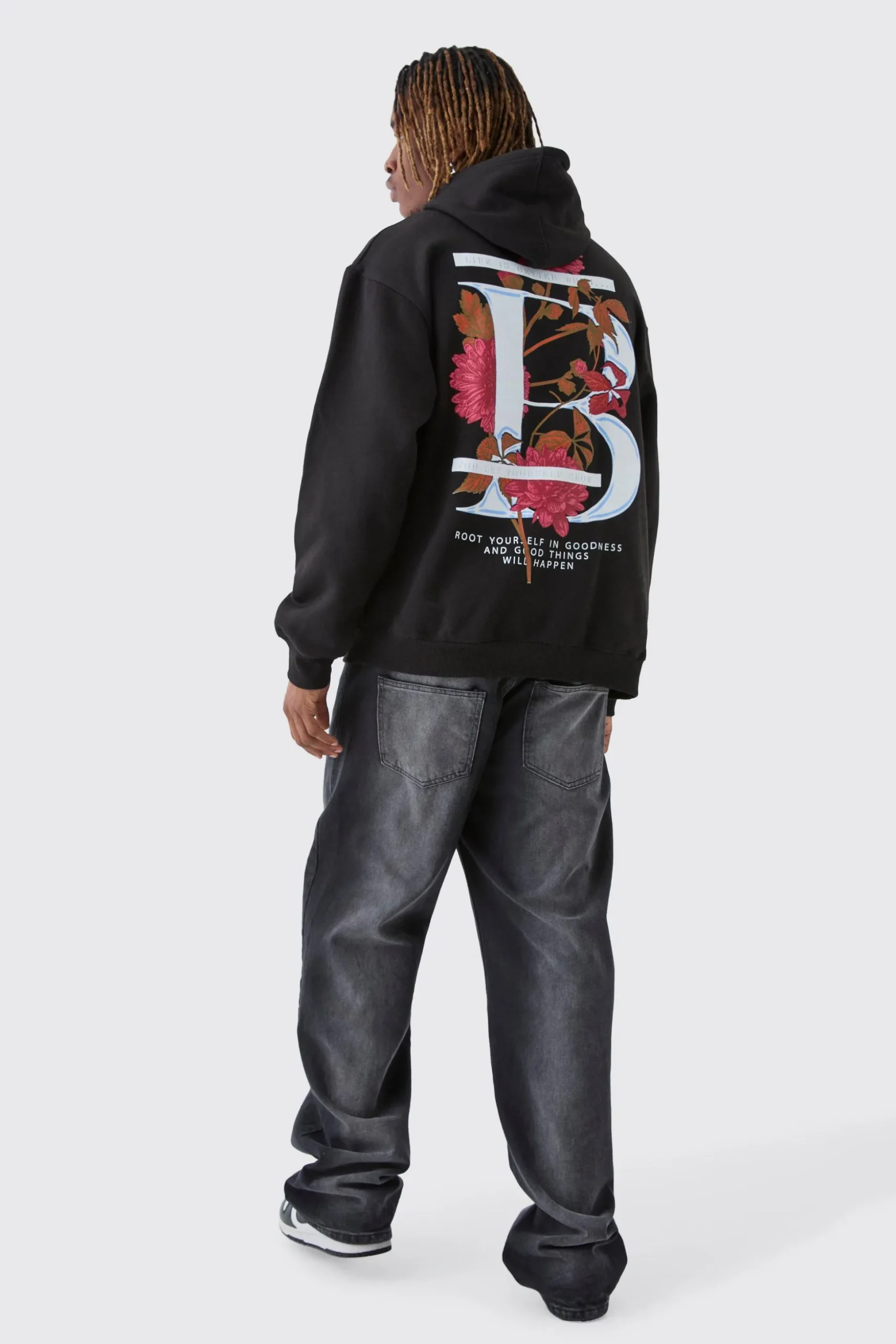 Tall B Floral Graphic Oversized Hoodie | BoohooMAN UK