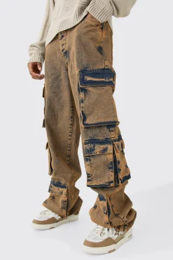 Tall Baggy Fit Acid Wash Cargo Jeans | BoohooMAN UK
