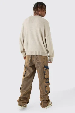 Tall Baggy Fit Acid Wash Cargo Jeans | BoohooMAN UK