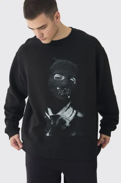 Tall Balaclava Graphic Oversized Sweatshirt | BoohooMAN UK