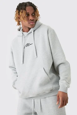 Tall Basic Man Signature Hoodie In Grey Marl | BoohooMAN UK