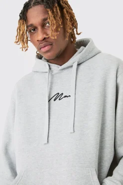 Tall Basic Man Signature Hoodie In Grey Marl | BoohooMAN UK