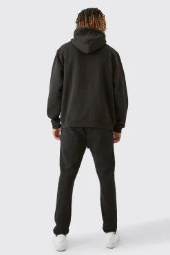 Tall Basic Man Signature Zip Through Hoodie In Black | BoohooMAN UK